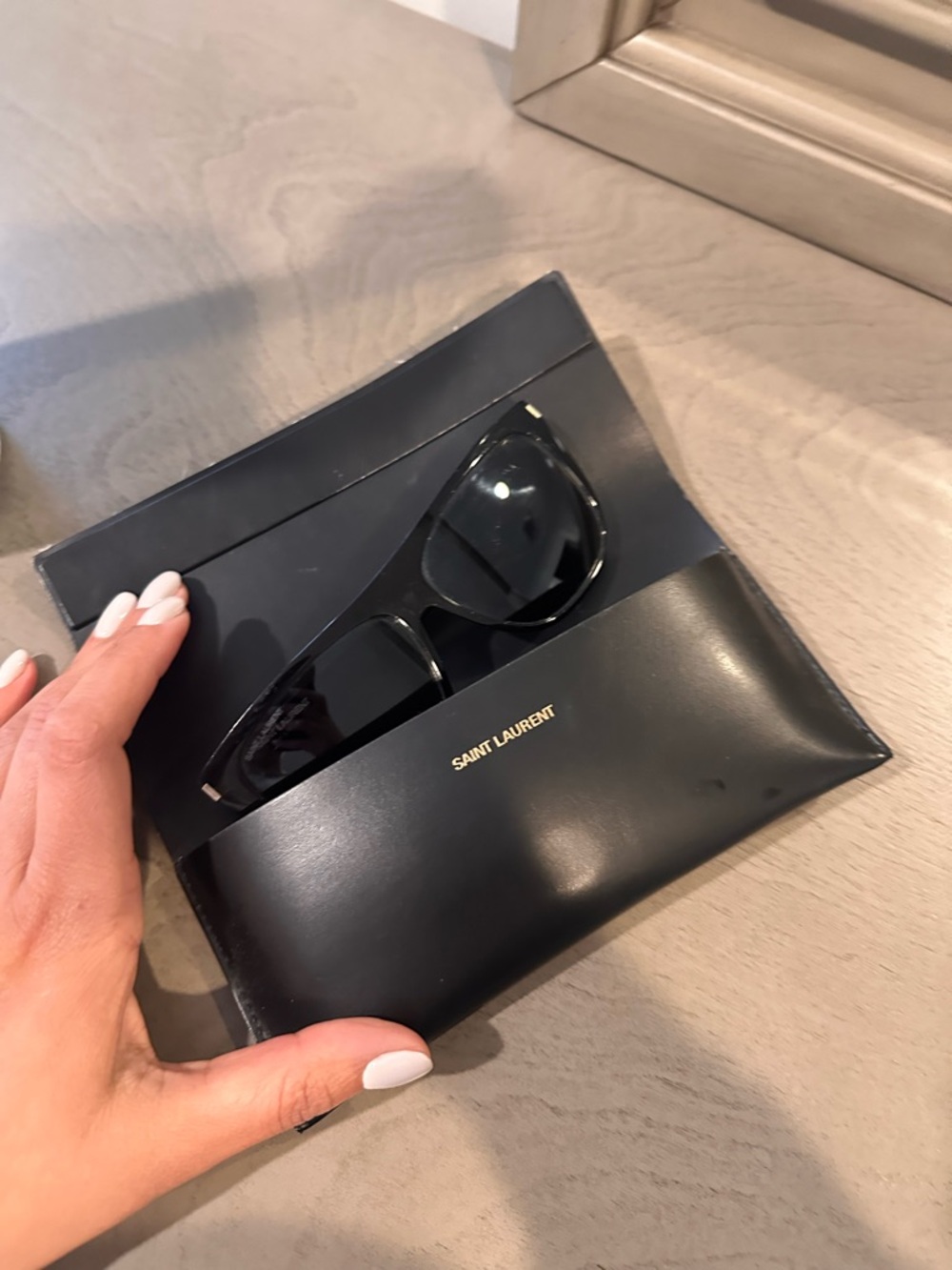 Saint Laurent Black Sunglasses with Black Leather Sleeve